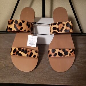 NEW‎ NWT $54 J. Crew Leopard Print Calf Hair Sandals Slides Flats AK131 size 9